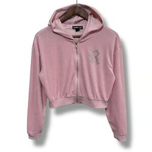 Charlotte Russe Women's Zip Up Velour Rhinestone Logo Hoodie Pink Size S